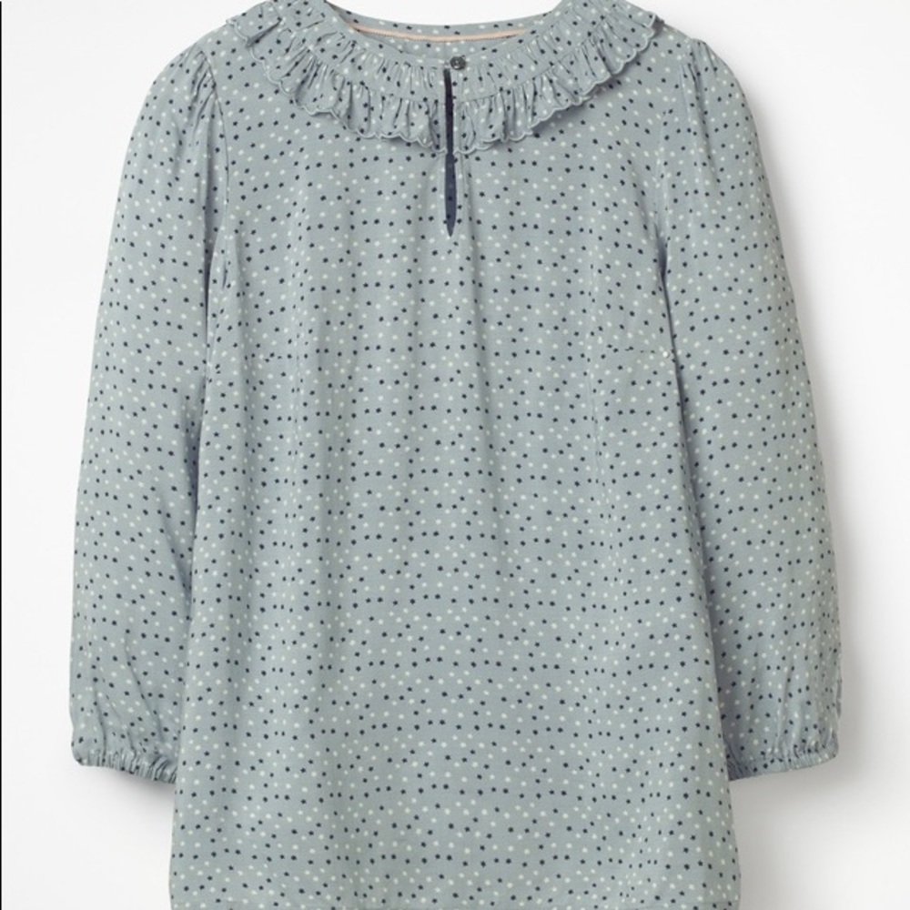 Boden scallop frill blouse light blue. Size 12